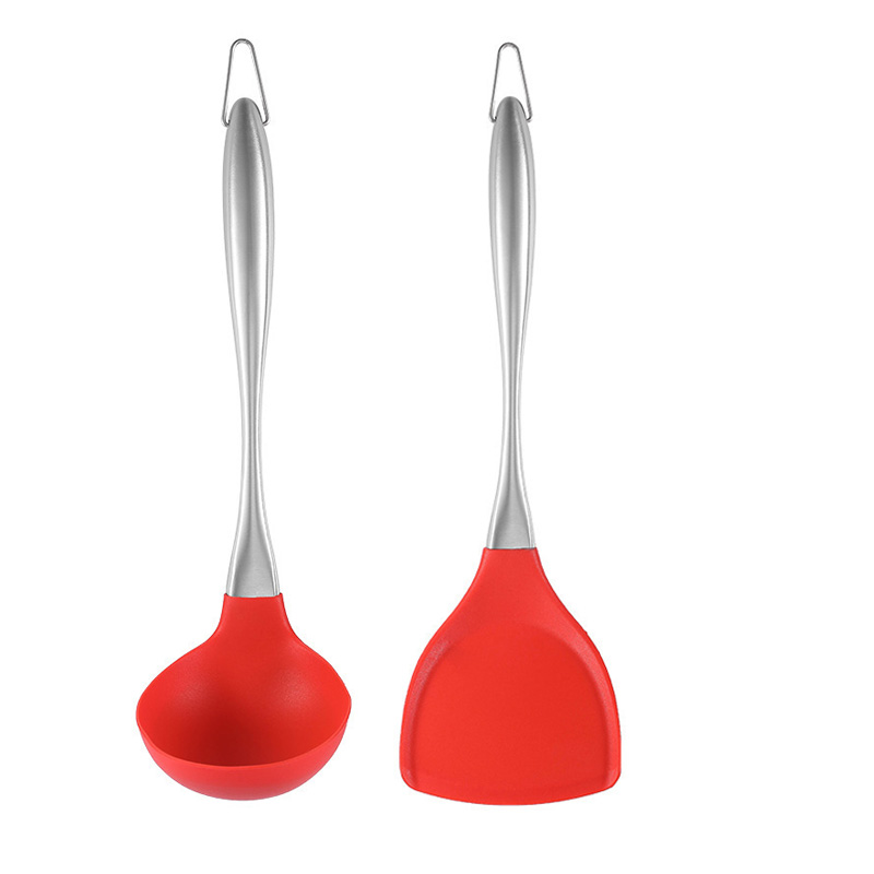 2 Piece Stainless Steel Handle Heat Resistance Innovation Black silicon kitchen tools set With Stainless Steel Core