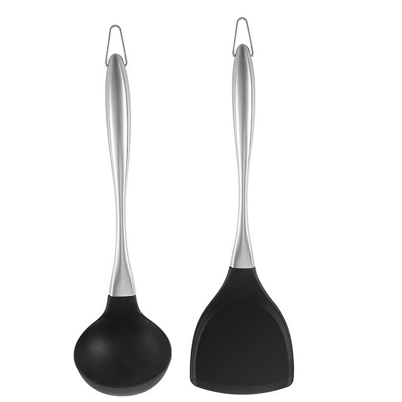 2 Piece Stainless Steel Handle Heat Resistance Innovation Black silicon kitchen tools set With Stainless Steel Core